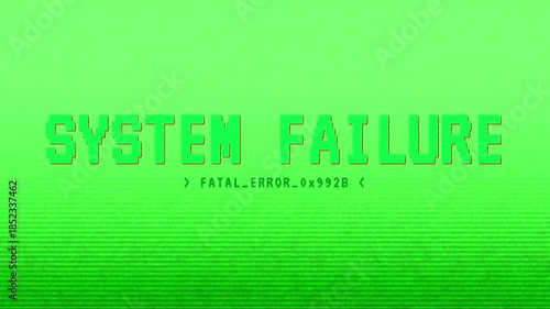 Retro computer screen glitch animation with system failure text and fatal error code in green terminal style