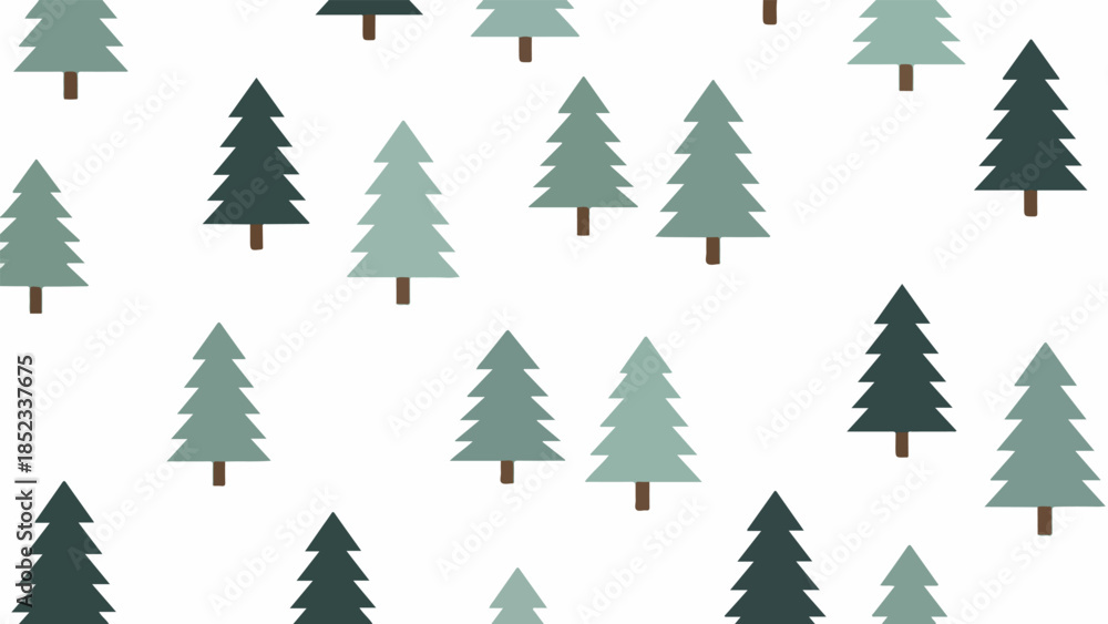 Obraz premium A digital illustration of various sized evergreen trees in different shades of green on a white background.