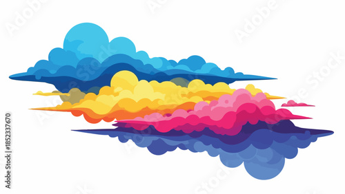 Colorful illustration of a stylized cloud formation with blue, yellow, pink, and purple hues on a white background.