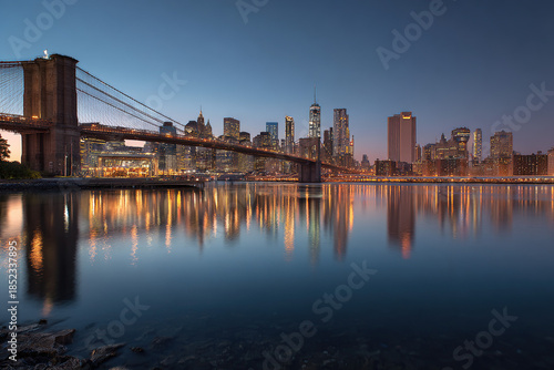 Brooklyn Bridge and Manhattan Skyline at Dusk
