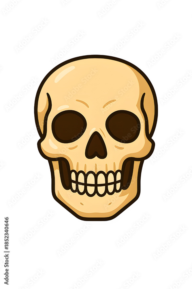 Fototapeta premium Stylized cartoon human skull illustration isolated on black background. Anatomy, death, and Halloween icon.