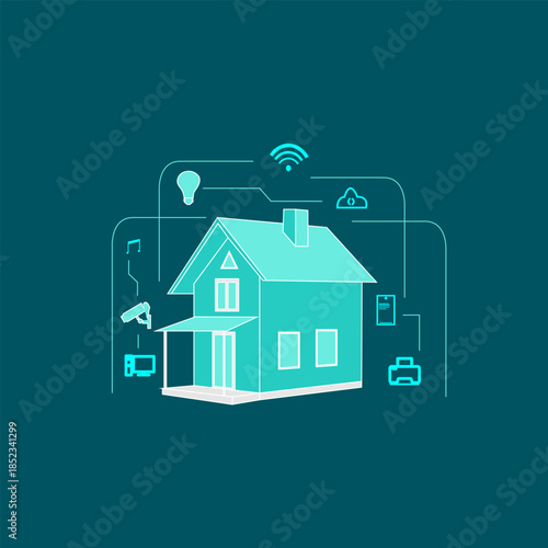 Smarthome automation operation device concept design. Icon of home technology by AI command for device or tools. Vector illustration.