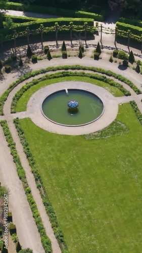 château seneffe fountain orangery scene ground area some repair work underway ongoing front circles aerial of de belgium maintenance 