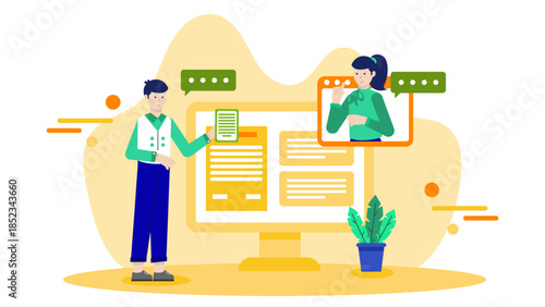 Online Notary Service Session. Flat Vector Illustration
