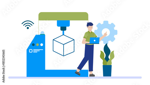 3D Printing Prototype Development. Flat Vector Illustration