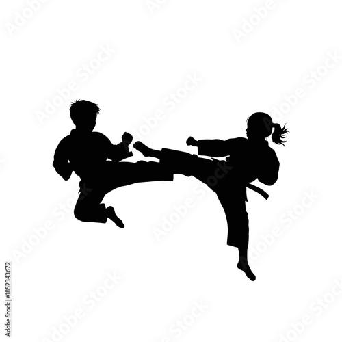 Two boxers in fighting stance silhouette.
