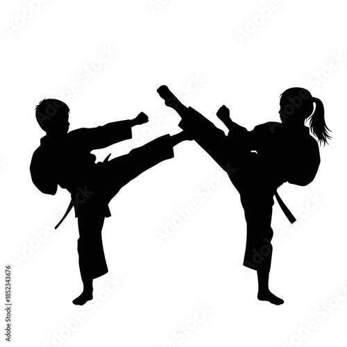 Two boxers in fighting stance silhouette.