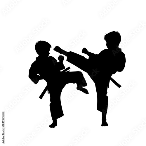 Two boxers in fighting stance silhouette.