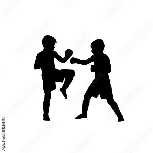 Two boys boxing with fists.
