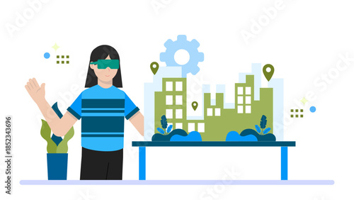 Virtual Reality Real Estate Tour. Flat Vector Illustration