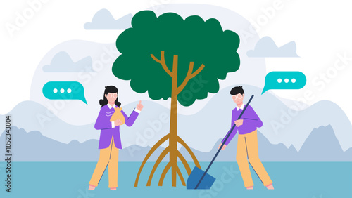 Coastal Erosion Prevention Project. Flat Vector Illustration