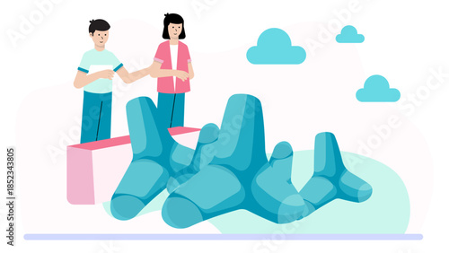 Coastal Erosion Prevention Project. Flat Vector Illustration