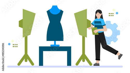 Digital Fashion Design Studio. Flat Vector Illustration