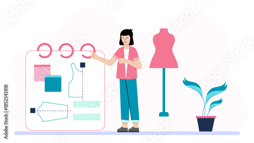 Digital Fashion Design Studio. Flat Vector Illustration