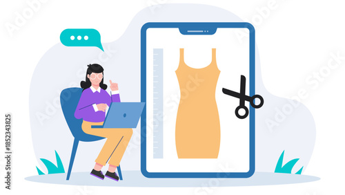 Digital Fashion Design Studio. Flat Vector Illustration