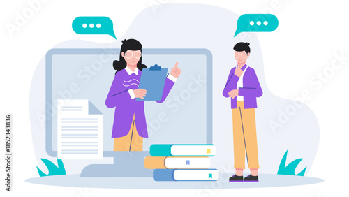 Online Arbitration Meditation Session. Flat Vector Illustration