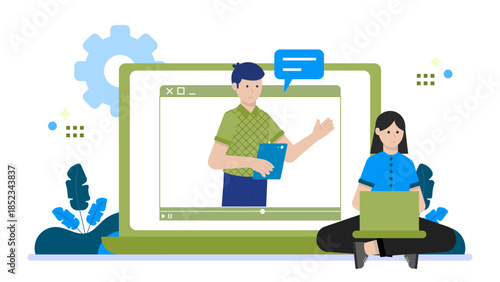 Online Arbitration Meditation Session. Flat Vector Illustration
