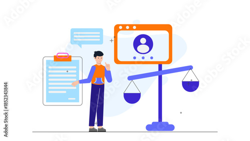 Podcast Team Recording Remote Interview. Flat Vector Illustration