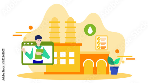 Remote Oil Rig Monitoring. Flat Vector Illustration