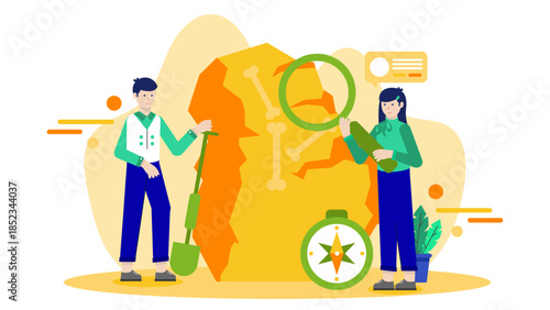 Virtual Archaeology Dig Simulation. Flat Vector Illustration