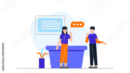 Pilot Using Flight Simulator Training. Flat Vector Illustration