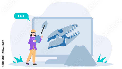 Virtual Archaeology Dig Simulation. Flat Vector Illustration