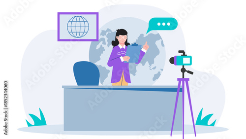Automated Journalism Newsroom. Flat Vector Illustration