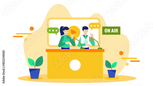 Automated Journalism Newsroom. Flat Vector Illustration