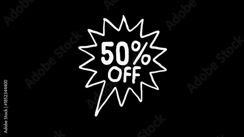 White wiggly hand drawn 50 percent off speech on alpha