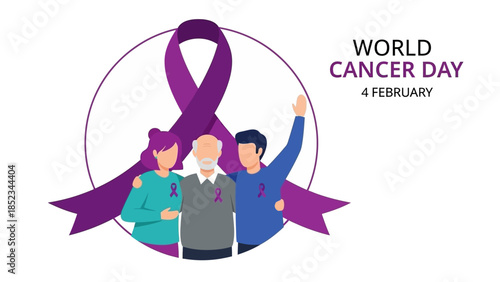 World Cancer Day Awareness Purple Ribbon Symbol of Hope and Solidarity