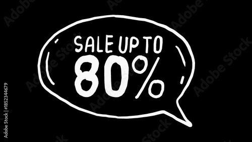 White wiggly hand drawn sale up to 80 percent speech bubble on alpha