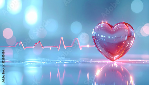 Vitality: A translucent heart pulsates with a vibrant red glow alongside a red waveform, symbolizing health, life, and the beating heart, creating a sense of both the physical and emotional.