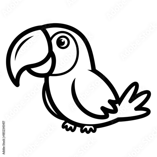 Parrot Illustration: An outline of a parrot with a distinctive hooked beak and expressive eye, exuding a sense of simple charm, ready to be filled with color.
