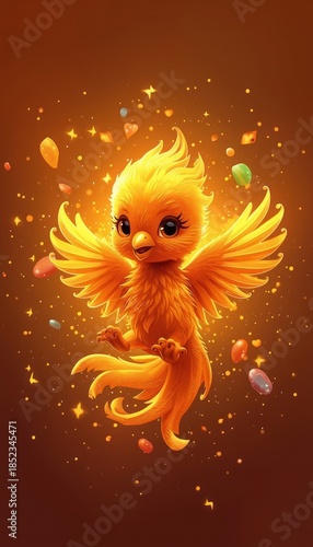8k 3d wallpaper for mobile cute baby phoenix rising from orange and yellow sparks