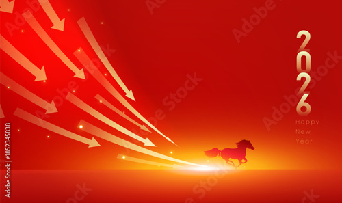 Red festival celebration banner Year of the Horse abstract background