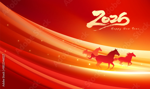Red festive banner celebrating the Year of the Horse abstract background