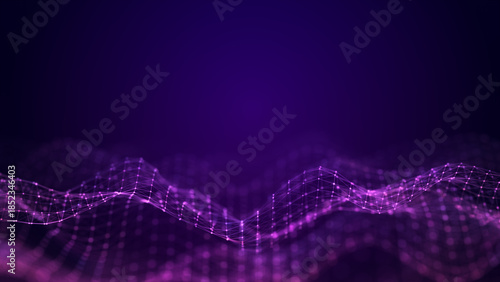 Abstract 3D Purple Wave of Connected Dots and Lines on Dark Background, Futuristic Big Data Technology Concept. 3D Rendering