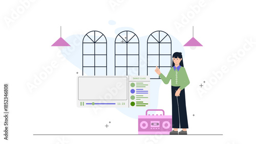 Sustainable Logistics Company Using Electric Fleets. Flat Vector Illustration