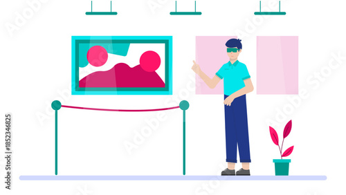 Digital Museum Curating a Virtual Exhibition. Flat Vector Illustration