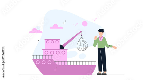 Digital Museum Curating a Virtual Exhibition. Flat Vector Illustration