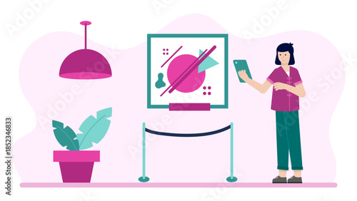 Digital Museum Curating a Virtual Exhibition. Flat Vector Illustration