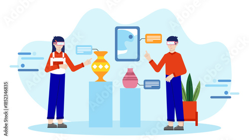 Digital Museum Curating a Virtual Exhibition. Flat Vector Illustration