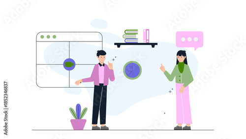 Smart Home Security System Installation. Flat Vector Illustration