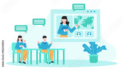 Online Tutoring Session for Student. Flat Vector Illustration