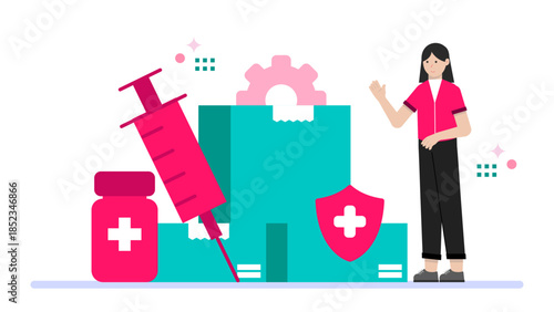 Pharmaceutical Distribution Center Managing Vaccine Shipments. Flat Vector Illustration