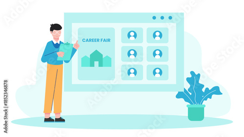 Virtual Career Fair with Multiple Employers. Flat Vector Illustration