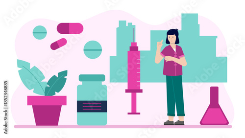 Pharmaceutical Distribution Center Managing Vaccine Shipments. Flat Vector Illustration