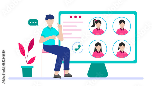 Virtual Career Fair with Multiple Employers. Flat Vector Illustration
