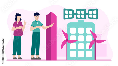 Green Architecture Firm Designing Eco-Friendly Buildings. Flat Vector Illustration