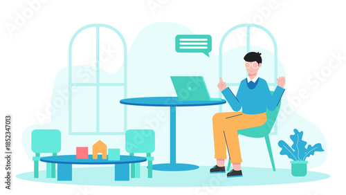 Co-working Space Offering Childcare Facilities. Flat Vector Illustration
